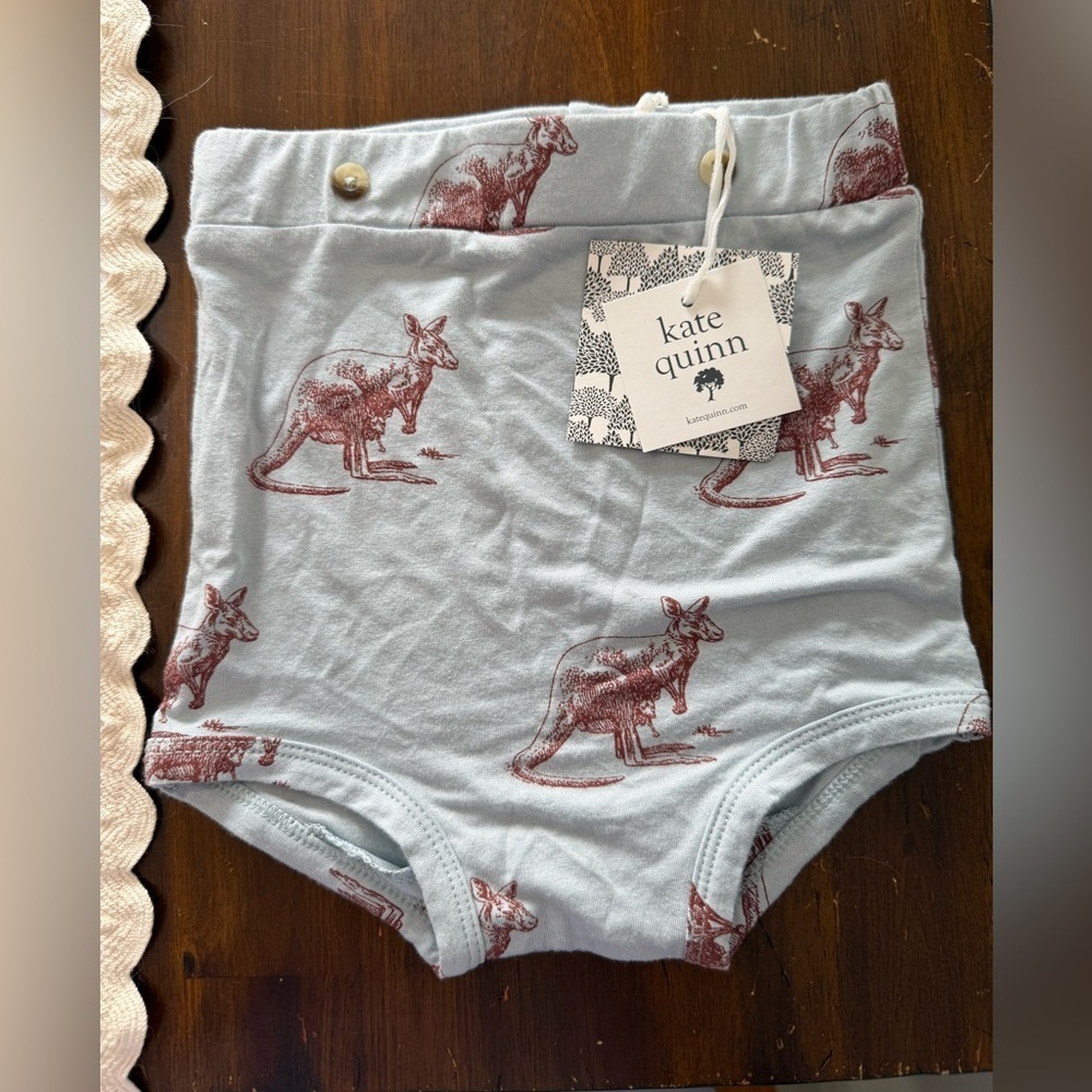 NWT Kate Quinn 100% Bamboo Light Blue Kangaroo Print Bloomers 18-24Months